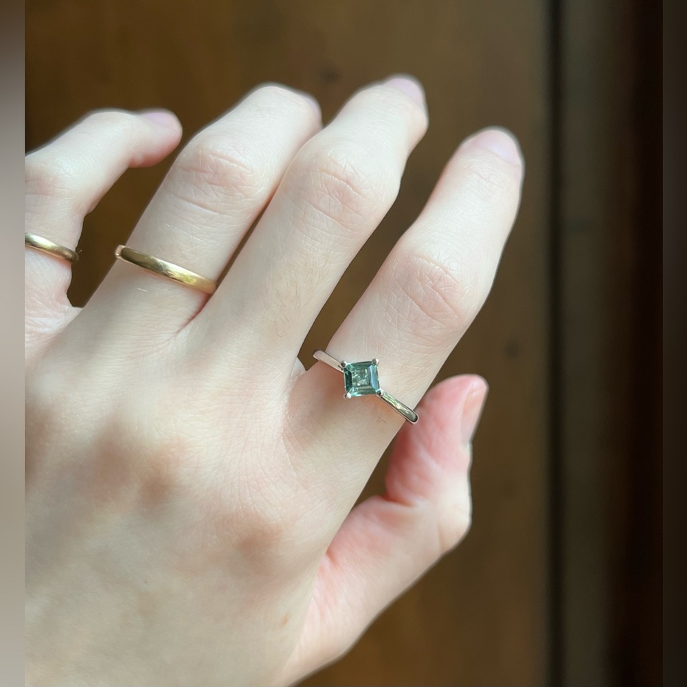 Bespoke Peridot Ring, 14K White Gold, Minimalist Alternative Engagement Ring